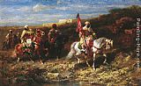 Adolf Schreyer Famous Paintings - Arab Horseman In A Landscape